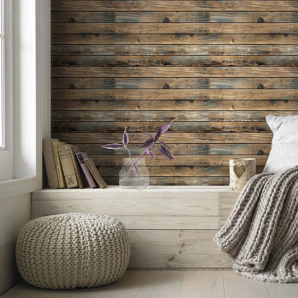 Retro Faux Wood Grain Peel And Stick Wallpaper Self-adhesive Wood Plank Wallpaper Roll Removable Vinyl Wall Covering For Restaur