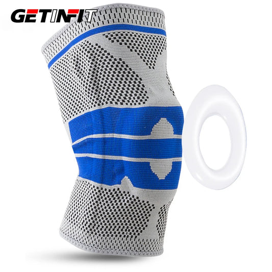 1 Pcs Knee Brace Compression Sleeve Medical Grade Silicone Knee Protector Elastic Knee Wraps with Silicone Gel Spring Support