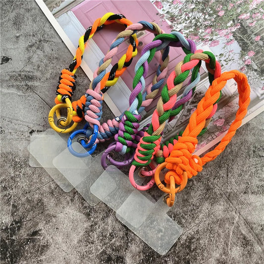 Rope Keychain Accessories Handmade Wrist Strap Colored Metal Keyring Lanyard with Card Pendant for Mobile Case Phone Charm