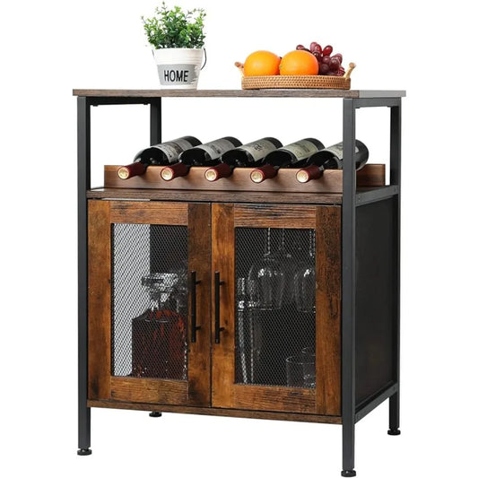 Wine Bar Rack Cabinet with Detachable Wine Rack, Coffee Bar Cabinet with Glass Holder, Small Sideboard and Buffet Cabinet with