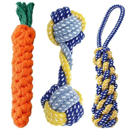 1pcs Fun And Interactive Durable Braided Dog Toy With Knot Rope Ball And Cotton Rope Dumbbell For Teeth Cleaning And Chewing